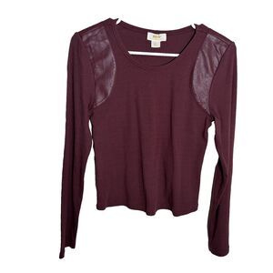Maeve by Anthropologie T-Shirt Women's Small Shirt Faux Leather Cropped Rib Top